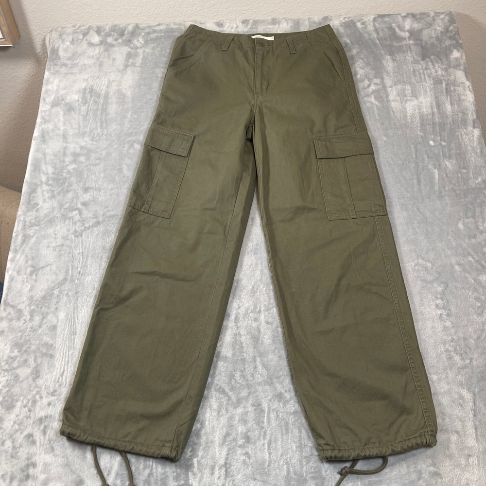 Levis Cargo Pants Womens 28 94 Baggy Olive Green Wide Leg Drawstring Utility